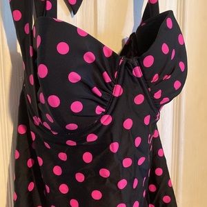 Swim top pink polkadot